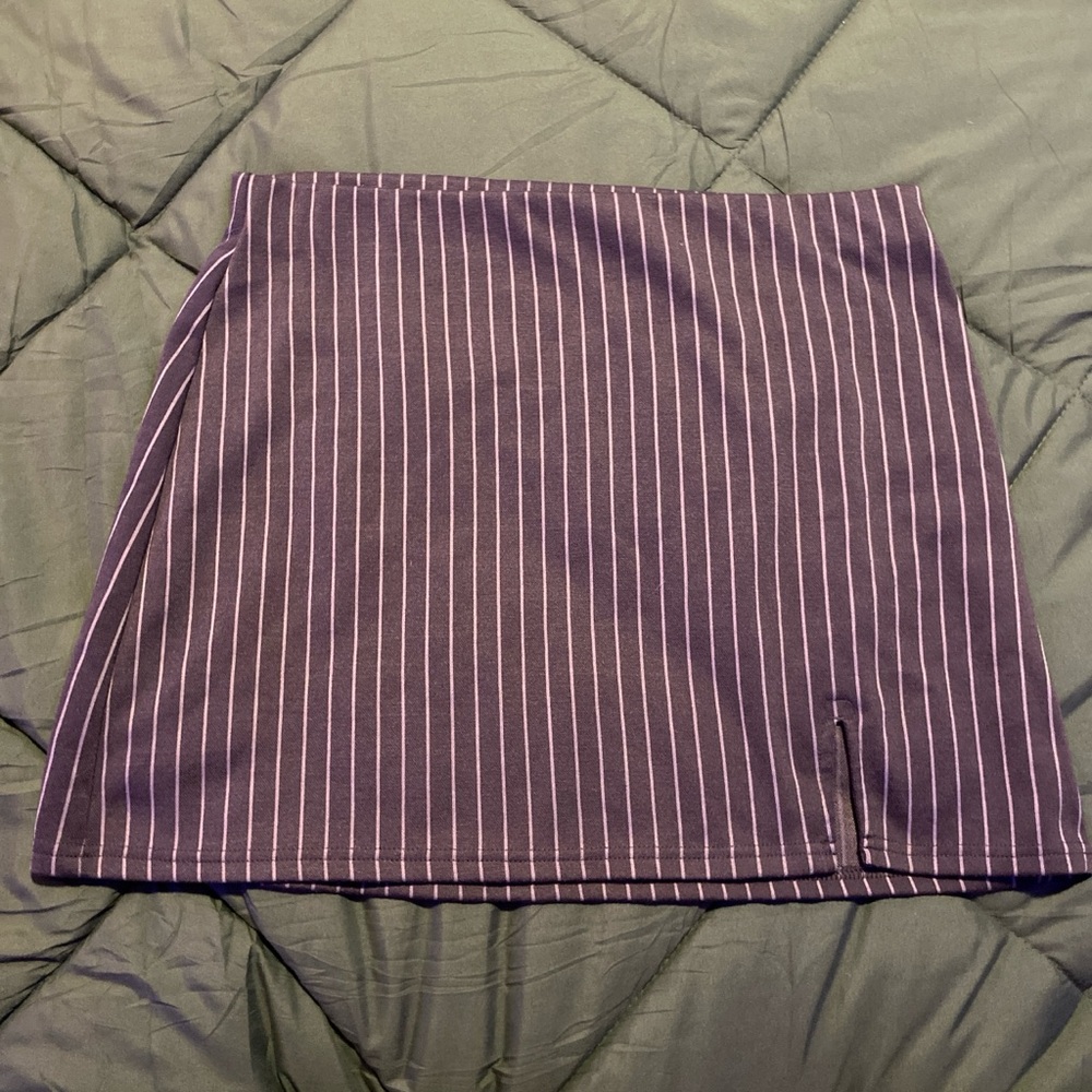 Gray and white pinstripe miniskirt
